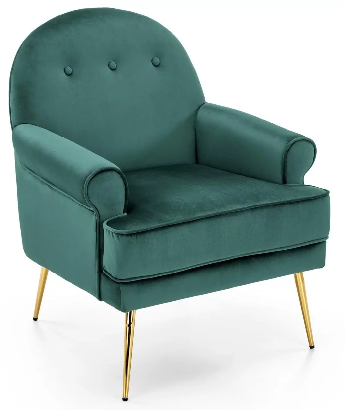 Fotel wypoczynkowy SANTI welur ciemny zielony / złoty