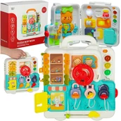 Zabawki interaktywne dla dzieci - Tablica manipulacyjna sensoryczna montessori walizka pokrętła miś XXL światło dźwięk - miniaturka - grafika 1