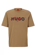 Koszulki męskie - HUGO Męski T-shirt Dakaishi z bawełnianego dżerseju z podwójnym nadrukiem logo, Open Brown242, S - miniaturka - grafika 1