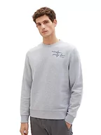 Bluzy męskie - TOM TAILOR Męska bluza basic z nadrukiem czcionki, 12035-Grey Heather Melange, 3XL - miniaturka - grafika 1