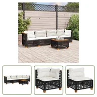 Meble ogrodowe - The Living Store 5-cz. zestaw wypoczynkowy do ogrodu - poduszki - czarny rattan PE - Sofa Ogrodowa - miniaturka - grafika 1