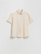 Koszule męskie - Reserved - Koszula regular z domieszką wiskozy - beżowy - miniaturka - grafika 1