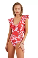 Stroje kąpielowe - Trendyol Damski kostium kąpielowy z kwiatowym wzorem One Piece Swimsuit, wielokolorowy, 36 - miniaturka - grafika 1