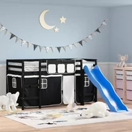 Łóżka dla dzieci i młodzieży - ﻿vidaXL Dziecięce łóżko na antresoli, biało-czarne zasłonki, 90x190 cm - miniaturka - grafika 1