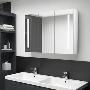vidaXL Szafka łazienkowa z lustrem i LED 89x14x62 cm lśniąca biel 326531 - Szafki łazienkowe - miniaturka - grafika 2