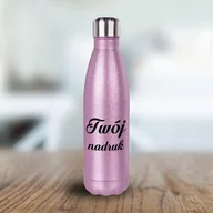 Butelki termiczne - Metalowa butelka izotermiczna 500 ml z Twoim nadrukiem - różowy brokat - miniaturka - grafika 1