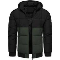 Kurtki męskie - Kurtka męska ocieplana z odczepianym kapturem czarno-zielona Recea - miniaturka - grafika 1