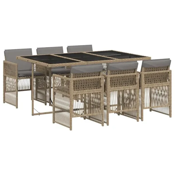 Zestaw mebli ogrodowych rattan PE, stół 165x106x73 cm, 6 krzeseł beżowy