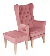 Taborety i hokery - -8% z kodem AUTUMN - Zestaw pufa Uszak + fotel Uszak Chesterfield, różowy, wygodny, tapicerowany, do salonu, z pikowaniem - miniaturka - grafika 1