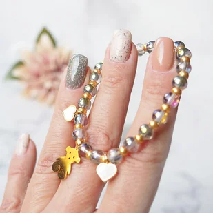 ŚLICZNA BRANSOLETKA z misiem i serduszkami z masą perłową - Bransoletki - miniaturka - grafika 1