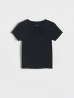 Koszulki dla dziewczynek - Reserved - Prążkowany t-shirt z wycięciem - czarny - miniaturka - grafika 1