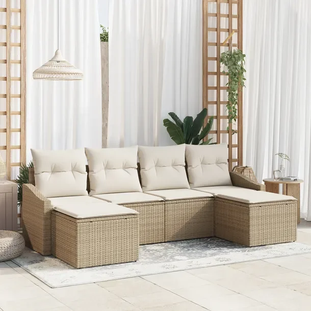 Zestaw sof ogrodowych modułowych beżowo-białe, syntetyczny rattan, 6 ele