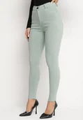 Spodnie damskie - Zielone Dopasowane Jeansy z Bawełną i Wysokim Stanem Valrievia - miniaturka - grafika 1