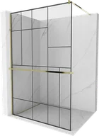 Ścianki i drzwi prysznicowe - Mexen Kioto+ ścianka prysznicowa z półką Walk-in 130 x 200 cm, czarny wzór, złota - 800-130-121-50-78 - miniaturka - grafika 1