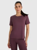 Koszulki sportowe damskie - 4F Koszulka treningowa regular szybkoschnąca damska - brązowa L - miniaturka - grafika 1