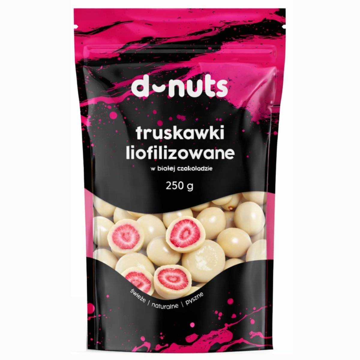 Liofilizowane truskawki w białej czekoladzie 250 g – praliny owocowe premium D-Nuts