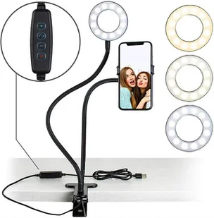 Lampa Do Selfie Pierścieniowa Led Fotografii Elastyczny Statyw Czarna Zd67F - Selfie stick - miniaturka - grafika 1