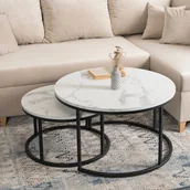 Ławy i stoliki kawowe - Zestaw Stolików Kawowych DAFNE MAX 60 cm/80 cm Biały Marmur Nowoczesny Glamour - miniaturka - grafika 1