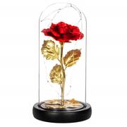Sztuczne kwiaty - Wieczna róża w szkle 22 cm świecąca ozdoba LED prezent czerwona - miniaturka - grafika 1