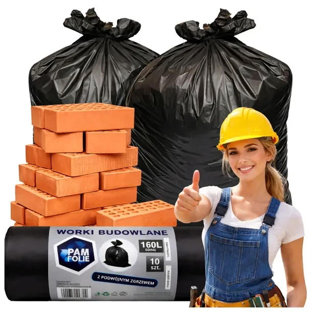 Worki na śmieci 160L budowlane najgrubsze PROFESSIONAL bardzo mocne 60µm