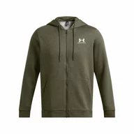 Bluzy sportowe męskie - Męska bluza dresowa rozpinana z kapturem Under Armour UA Essential Fleece Fz Hood - oliwkowa/khaki - UNDER ARMOUR - miniaturka - grafika 1