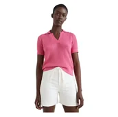 Bluzki damskie - Koszulka damska Tommy Hilfiger Textured Polo-nk sweter z krótkim rękawem-S - miniaturka - grafika 1