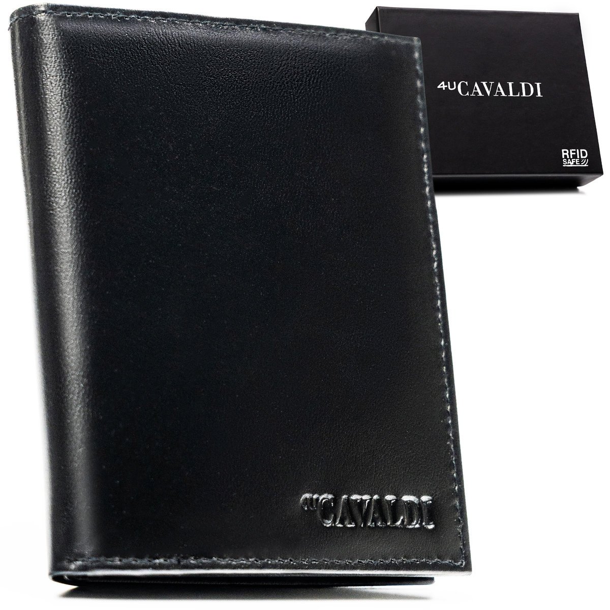 Czarne etui na dokumenty karty skórzane 4U CAVALDI portfel rfid stop eleganckie