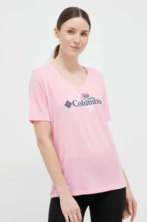 Koszulki sportowe damskie - Columbia t-shirt damski kolor różowy - grafika 1