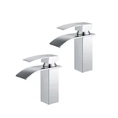 Baterie umywalkowe - 2x Kaskadowe baterie łazienkowe Mosiężna bateria umywalkowa Dwudrożna bateria Chrom Nowoczesny design - miniaturka - grafika 1