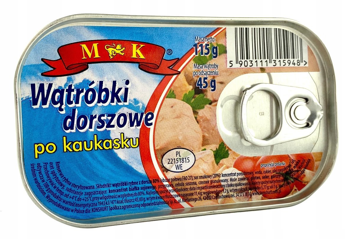 WĄTRÓBKI Z DORSZA PO KAUKASKU OMEGA-3 115g MK 0,115 kg