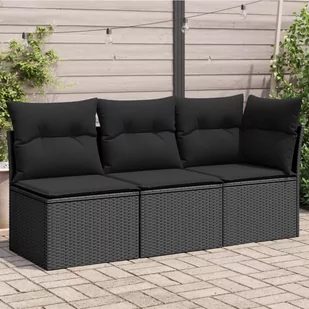 Sofa ogrodowa z poduszkami, 3-osobowa, czarna, polirattan Lumarko! - Sofy ogrodowe - miniaturka - grafika 1
