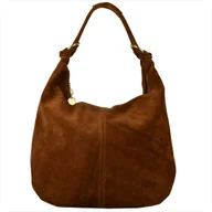Plecaki worki - Włoska torebka worek skóra naturalna zamszowa shopper brąz koniak - miniaturka - grafika 1