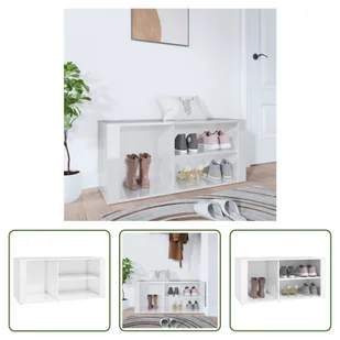 The Living Store Stojak na buty biały wysoki połysk 100x35x45 cm materiał drewnopochodny - Szafki na buty - miniaturka - grafika 1