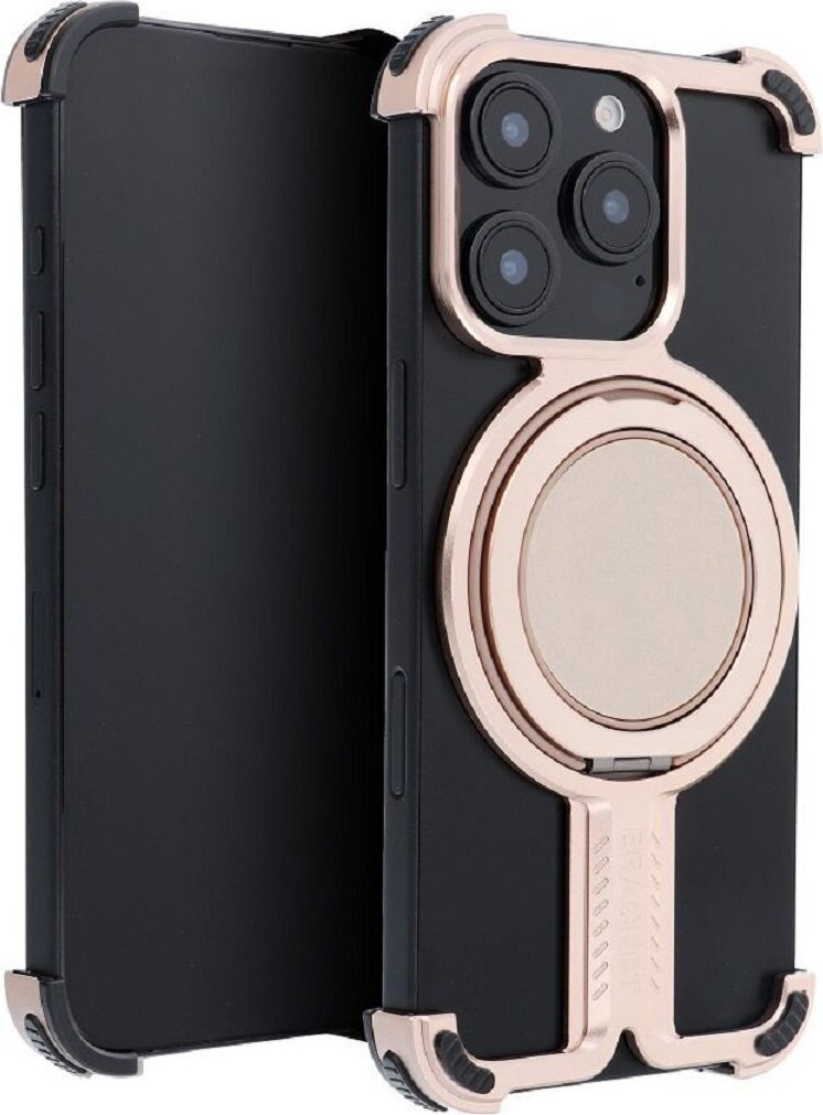 Bracket Case - solidne aluminiowe etui na telefon komórkowy ze zintegrowaną podstawką pierścieniową kompatybilną z iPhone 16 Gold