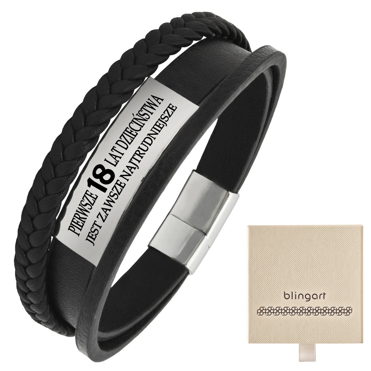 Bransoletka z grawerem skórzana męska plecionka