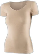 Koszulki sportowe damskie - Brubeck SS1398W Koszulka damska z krótkim rękawem COMFORT MERINO beżowy XL - miniaturka - grafika 1