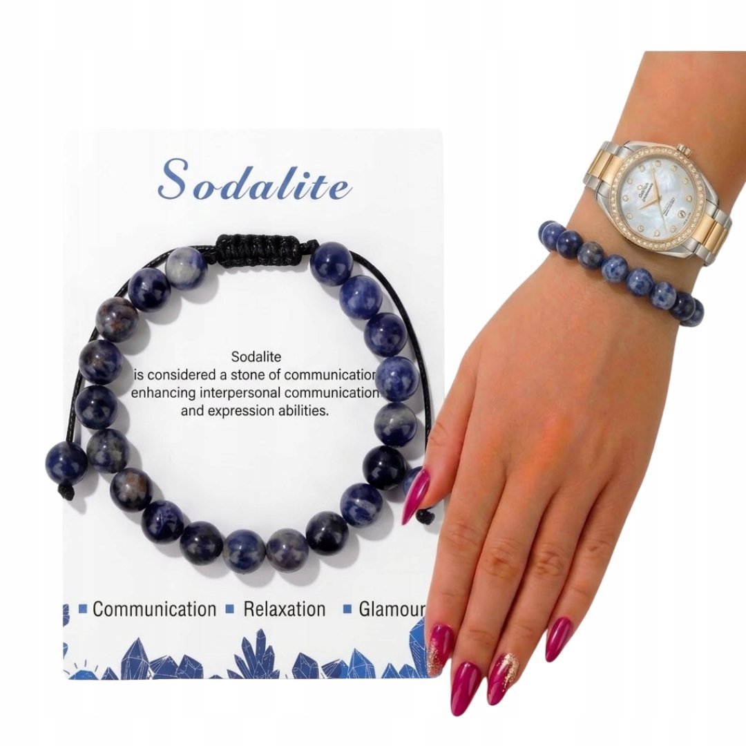 Bransoletka Sodalit Regulowana Kamień Naturalny Amulet Komunikacji Mocy