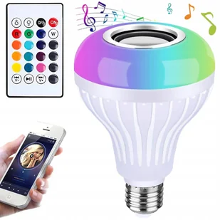 Żarówka Kolorowa Led Rgb E27 7W Głośnik Grająca Bluetooth Pilot Ściemnialna - Żarówki LED - miniaturka - grafika 1