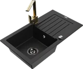 Zlewozmywaki z baterią - Mexen Pablo zlewozmywak granitowy 1-komorowy z ociekaczem i baterią kuchenną Rita, czarny - 6510-77-670300-50-B - miniaturka - grafika 1