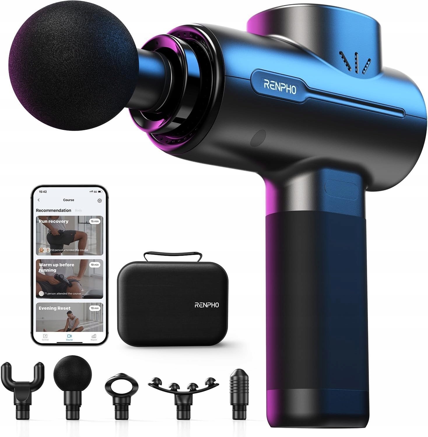 Masażer Renpho RENPHO Pistolet do Masażu Bluetooth Głęboka Perkusja LED Relaks Mięśni