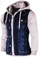 Kurtki męskie - Przejściowa kurtka jeansowa 801 dark jeans - Risardi - miniaturka - grafika 1