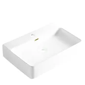 Umywalki - BALNEO - Umywalka nablatowa ceramiczna NERIA ze złotym prostokątnym przelewem - Nowoczesna umywalka łazienkowa - miniaturka - grafika 1