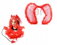 Dodatki do strojów karnawałowych - DIABEŁ ZESTAW CZERWONE USZY OPASKA MUSZKA PERUKA - miniaturka - grafika 1