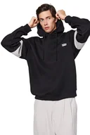 Bluzy męskie - TRENDYOL MAN CZARNA BLUZA MĘSKA Z KAPTUREM KONTRASTOWE WSTAWKI XXL 5DA - miniaturka - grafika 1