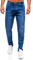 Spodnie męskie - Granatowe spodnie jeansowe męskie regular fit Denley 6636 - miniaturka - grafika 1