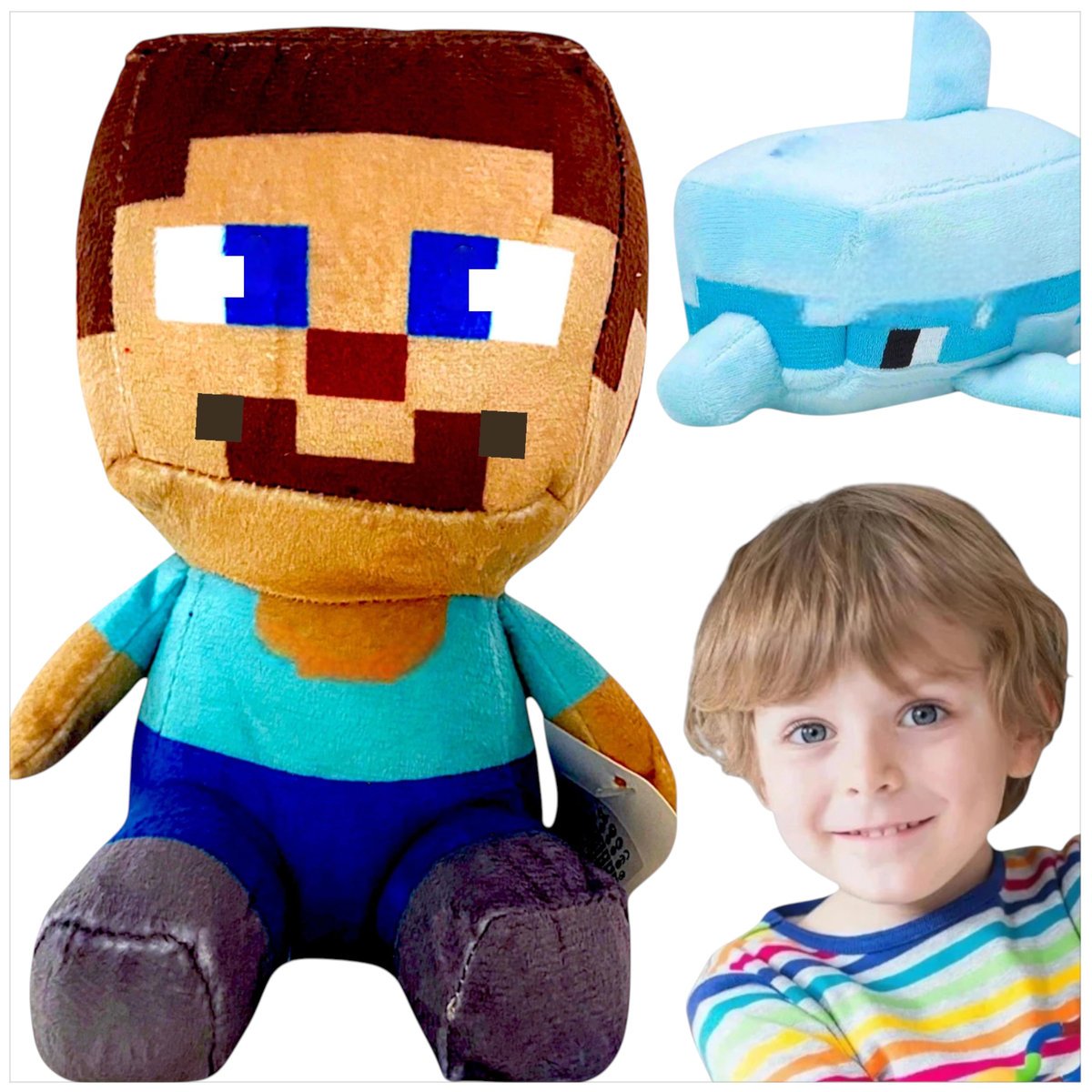 MINECRAFT - ZESTAW PLUSZOWYCH MASKOTEK 2w1 JEŻDŻACY STEVE DELFIN