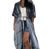 Bluzki damskie - Pareo długa narzutka plażowa tunika z paskiem - miniaturka - grafika 1