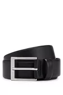 Paski - BOSS Męski włoski skórzany pasek Erron Sz35 z klamrą w srebrnym odcieniu, Czarny, 105 - miniaturka - grafika 1