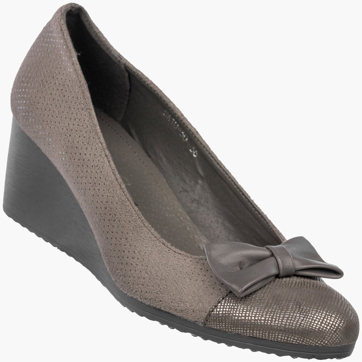 Czółenka Damskie Ekoskóra Buty Na Koturnie Półbuty Niskie Szarobrązowe Szary 37