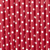 Słomki do napojów - Party Deco Słomki papierowe w kropki, czerwone/białe, 19,5 cm, 10 szt SPP2-007 - miniaturka - grafika 1